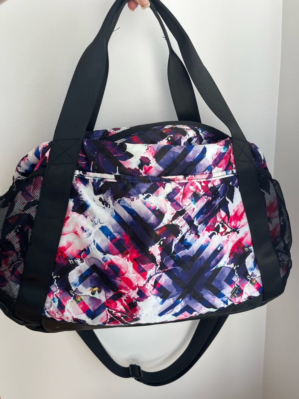 Kyodan Purple and Pink Abstract Floral Small Gym or Travel Duffel